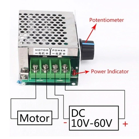 Regulator prądu stałego PWM 10-50V DC 20A - regulator obrotów silnika