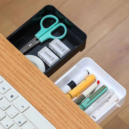 Szufladka pod biurko - biała - 195x93x30mm - samoprzylepny organizer na długopisy i drobiazgi