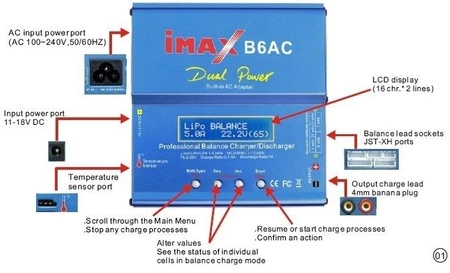 Ładowarka IMAX B6AC V2.0 - 1S-6S Li-pol - zasilanie AC 230V - Balanser - uniwersalna