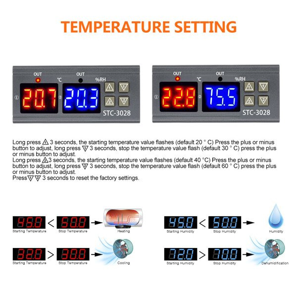 Termostat STC3028 Regulator wilgotności i temperatury